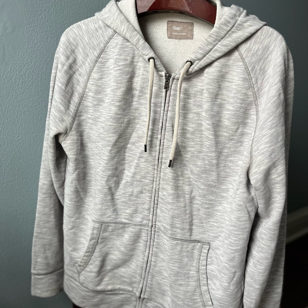 Mens Size L Gap zip-up gray hooded sweatshirt
